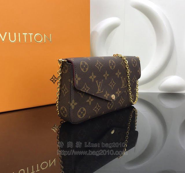 LV女包 N63032 Pochette Felicie手袋 路易威登鏈條斜挎女包  LV女單肩包 LV老花包  ydh2955